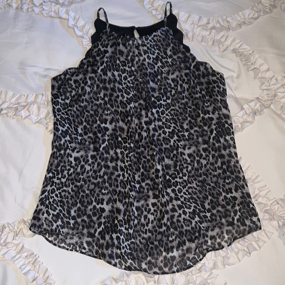 Leopard shimmer spaghetti strap with scallops